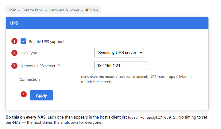 Synology UPS settings